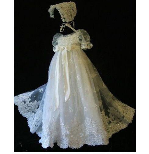 

New Lace Beaded Christening Gown Baby Dresses Newborn White/Ivory Baptism Gown Any Size