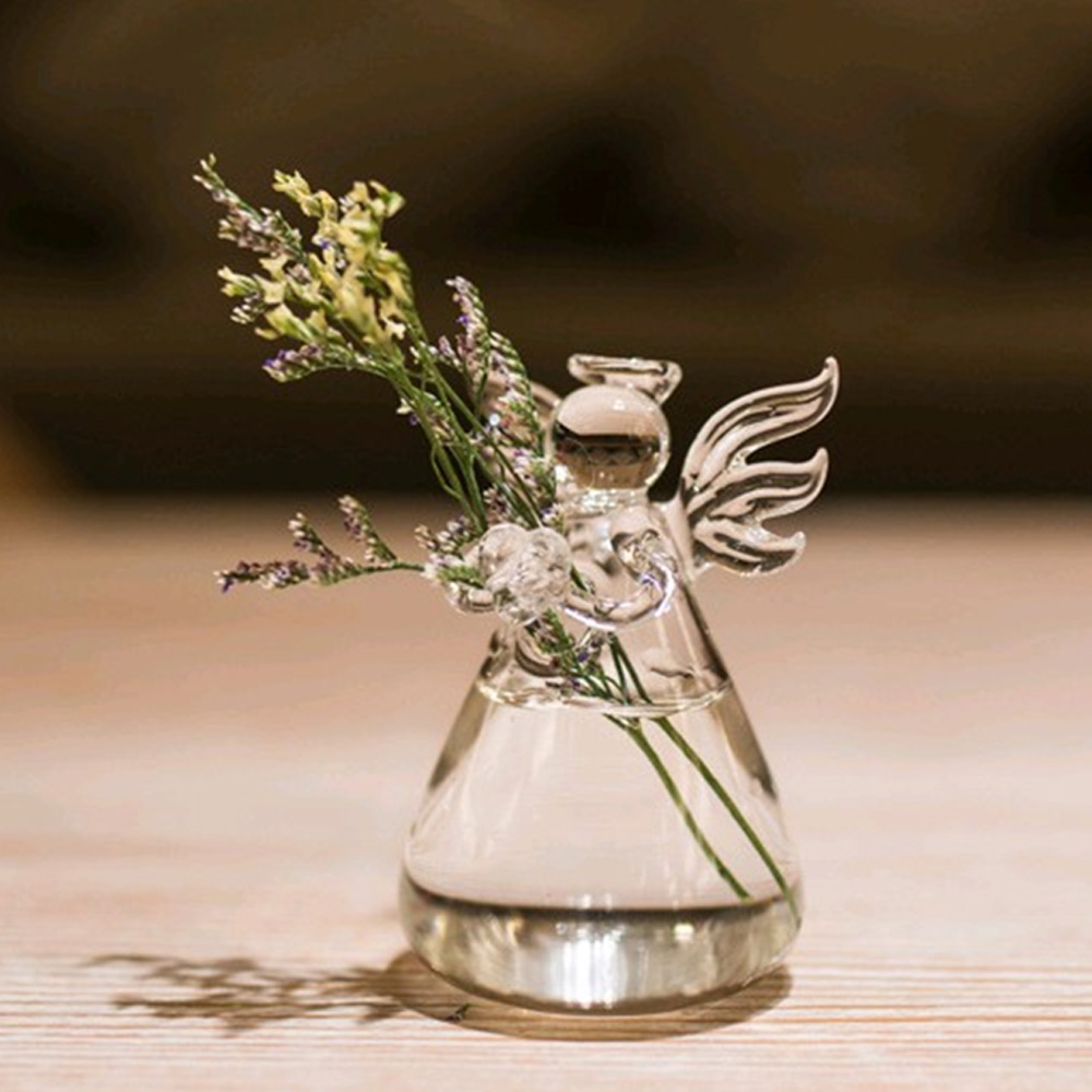 Behogar Angel Style Glass Flower Decoration Vase Vidrio Florero De Vidro Vaso Vetro Vaso Glas Vase Home Desk Table Decoration-image-414391830