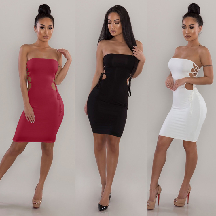 

Hot Sales Dress Women Sexy Sleeves Strapless Slim Sexy Dress Backless Bodycon Sleeveless Dress Solid Color Summer Dresses Free Shipping, Red