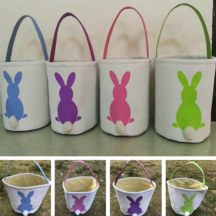 

Easter Rabbit Basket DIY Easter Bunny Bags Rabbit Printed Canvas Tote Bag Egg Candies Baskets 4 Colors LC671-1, As pics