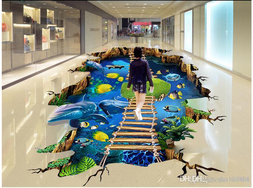 

3d pvc flooring custom photo Waterproof floor wall sticker Ocean World Dolphin Ladder living room 3d wall murals wallpaper for walls 3 d, Pictures show