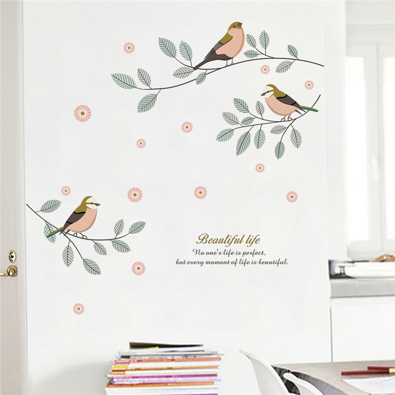 Dessin animé oiseaux branche d'arbre stickers muraux salon chambre décor à la maison pvc stickers muraux bricolage art mural affiches décoratives