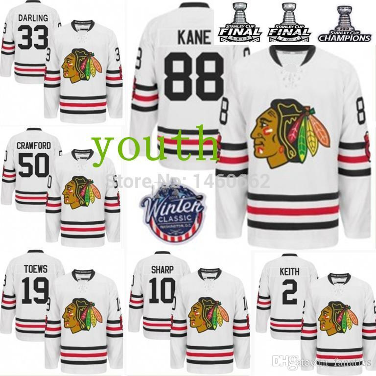 

2016 Winter Classic Youth Kids Chicago Blackhawks 19 Jonathan Toews 88 Patrick Kane 2 keith 10 Sharp White Stitched Ice Hockey Jerseys Custom Name Number