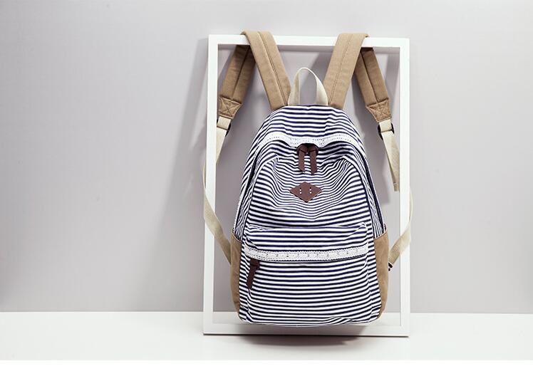 

Schoolbag Canva+Oxford fabric fabric Backpack The leisure fashion Striped backpack Outdoor travel bags High-capacity Knapsack A22, Blue