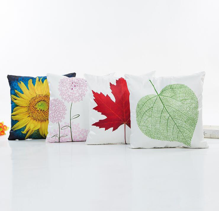 

Flower pillowcase Sunflower maple leaves dandelion plant pattern pillow cases Digital printed imitated silk fabric cusion cover