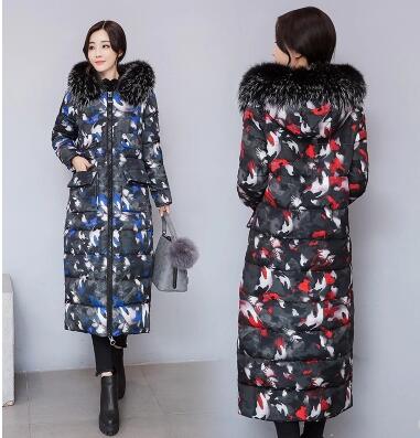 Winter new women's long section thick warm warm camouflage hooded cotton suit Slim thin Outerwear Parkas jacket