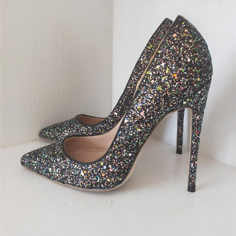 femme femmes mode Livraison gratuite dame rouge 2010 nouvelle semelle noire multi Glitter Poined Toes talons de mariage Stiletto hauts talons Esc