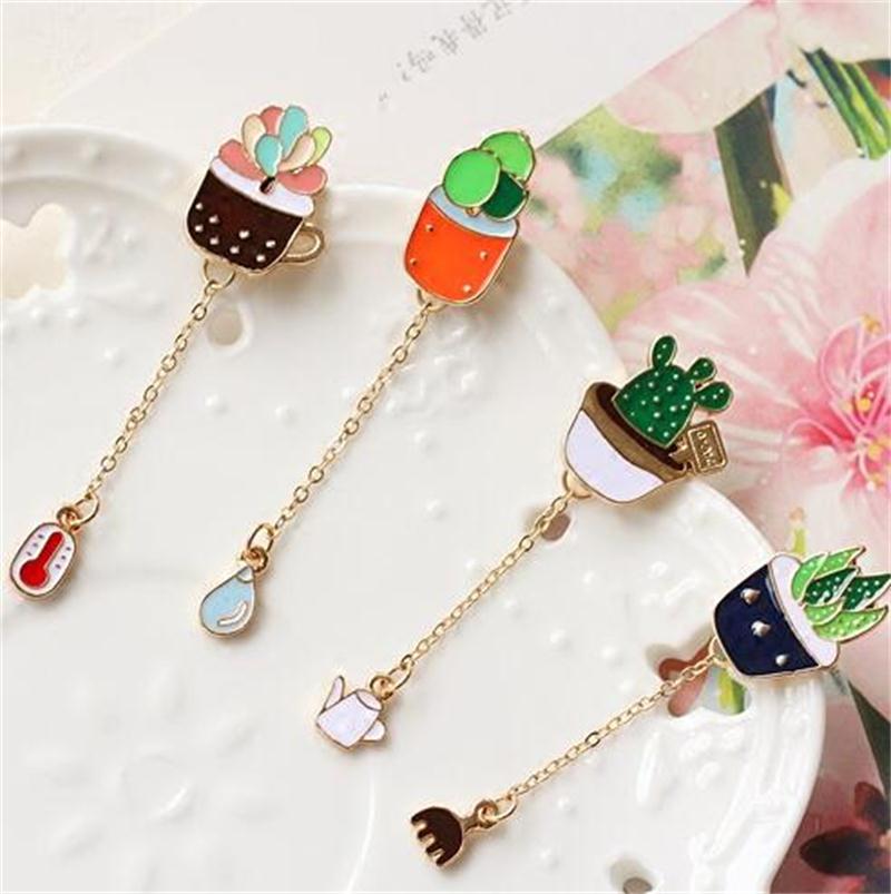 

Green Cactus Bonsai Plants pins plant Metal Brooch Pins Enamel Lapel Pin for Women Chain Drip Pin Badge Clothes Pins