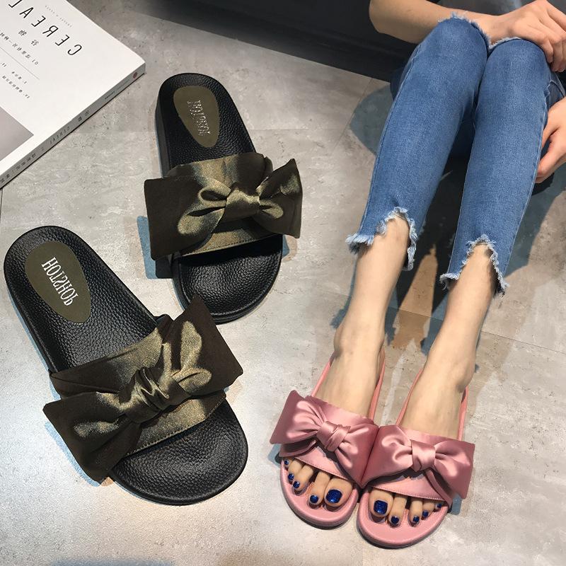 

Fenty By Rihanna Bow Slides Girl Women Slippers Shoes for Ladies Big Size White Green Black Hot Sale