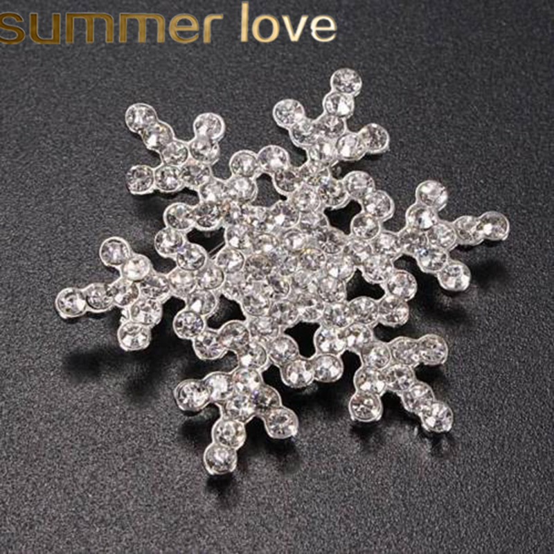 

Crystal Snow Flower Brooch Pin Charm Women Gem Pendant Rhinestone Big Snowflake Winter Snow Theme Christmas Brooches Wholesale