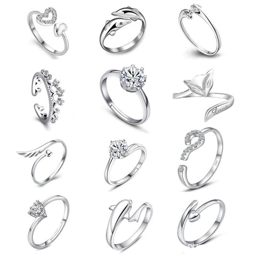 925 Sterling Silver Jewerly Rings Dolphins Dragonfly Wings Of The Angel Love Fox Butterfly Opening Adjustable Ring For Women KKA1963