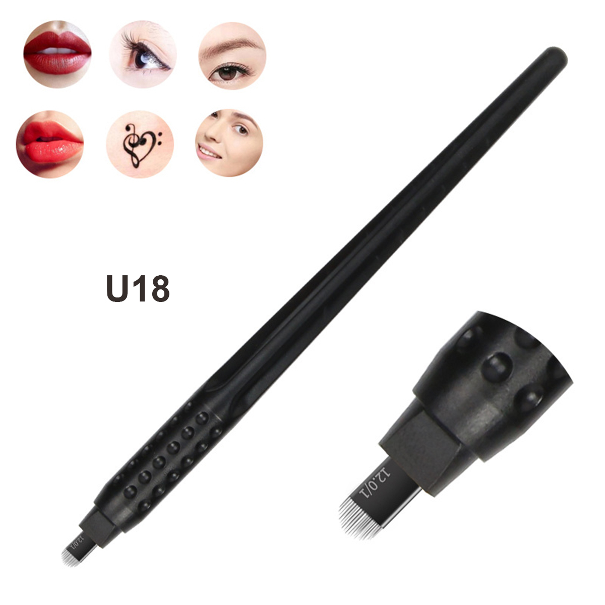 

New 10pcs black Disposable Microblading eyebrow tattoo Pen With 18U/15M1/PCD14 Needles Eyebrow Blade Manual Microblade Needle