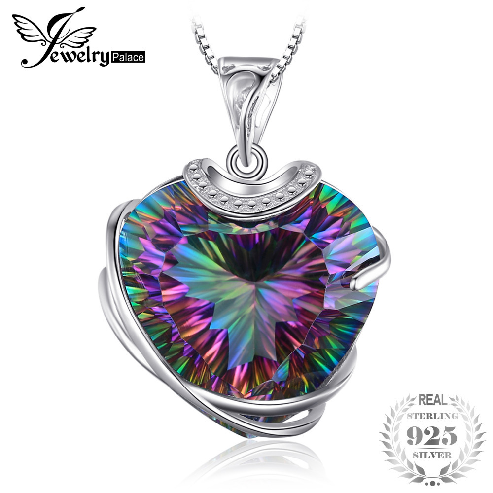 Huge 31.6ct High Quality Rainbow Fire Mystic Topaz Heart Necklace Pendant 925 Solid Sterling Silver Romantic Gift For Women S18101308