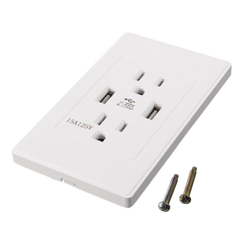 

US Plug Type 110V Dual USB Charger Adapter Wall Socket Electric Power Outlet Panel Plate White