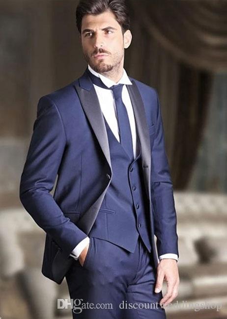 

Top Design Groom Tuxedos Blue Peak Lapel Groomsmen Best Man Suit Wedding Mens Suits (Jacket+Pants+Vest+Tie) J397, Same as image