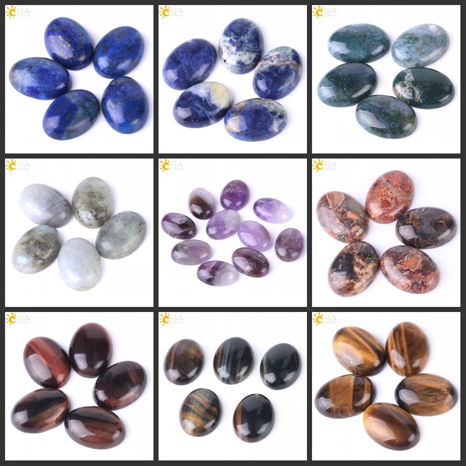 

CSJA 18x25mm Gemstone Cabochon Natural Amethyst Tiger Eye Labradorite Lapis Lazuli Stone Loose Beads Men Women Charms Jewelry Gems 1PC T007