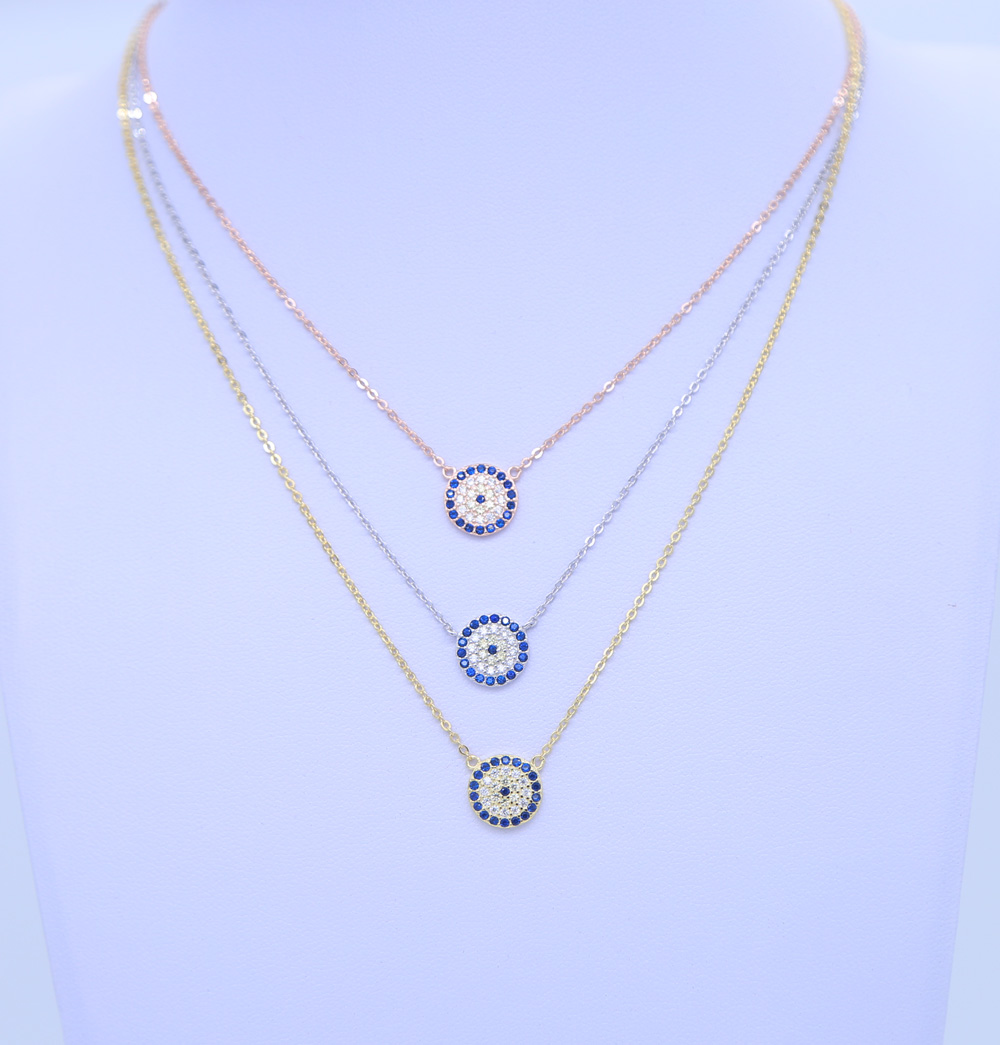 

2018 new fashion women gift party jewelry silver chain 925 sterling silver evil eye sideway cross necklace paved BLUE zirconia