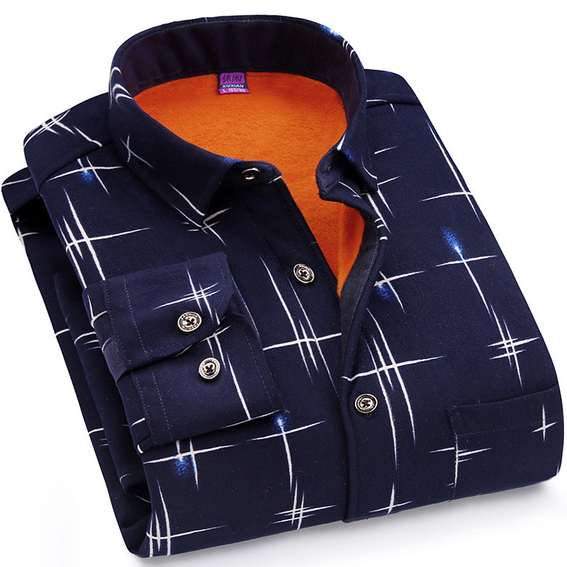 

Cotton Winter Warm Plaid Casual Shirt Men Long Sleeve Shirts Plus Velvet Mens Fashion Thick Flannel Shirt Chemise Homme Warm Shirt, Color 6