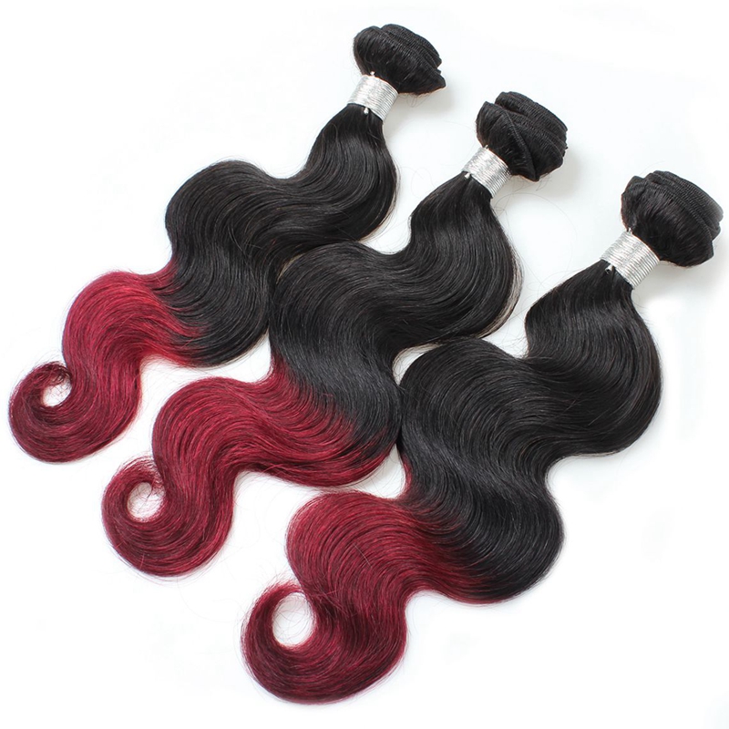 

Meetu 12A Two Tone Ombre Peruvian Virgin Human Hair Weft Extensions Body Wave 3 Bundles 1B/99J Burgundy Wine Red Raw Hair Weave 12-24inch, Ombre color