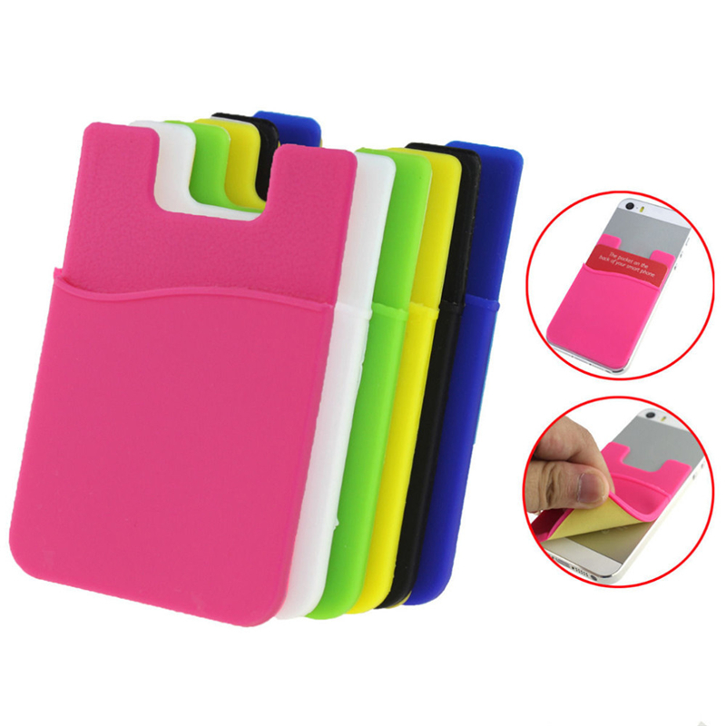 

Phone Card Holder Silicone Cell Phone Wallet Case Credit ID Card Holder Pocket Stick On 3M Adhesive with OPP bag, Mix color