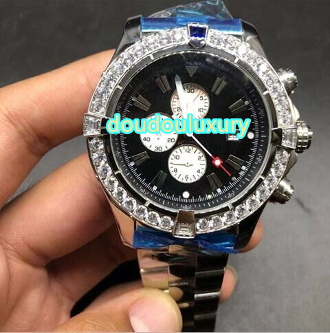 

Silver stainless steel men's watches diamonds bezel large dial classic business watch top quality quartz watch free shipping, Silver strap