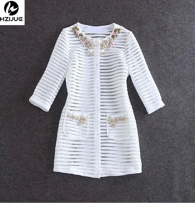 

Wholesale- HZIJUE new 2017 women ladies autumn winter fashion hollow out embroidery british style trench coat designer runway coat, Black