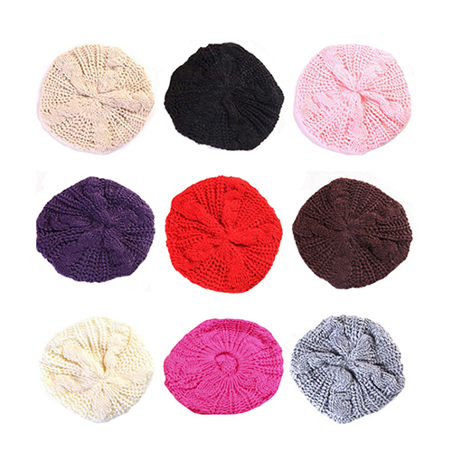 

10 colors Women's Girl's Warm Knitted Hats Baggy Beret Caps Chunky Cotton Wool Braided Beanie Free Shipping, Mix colors