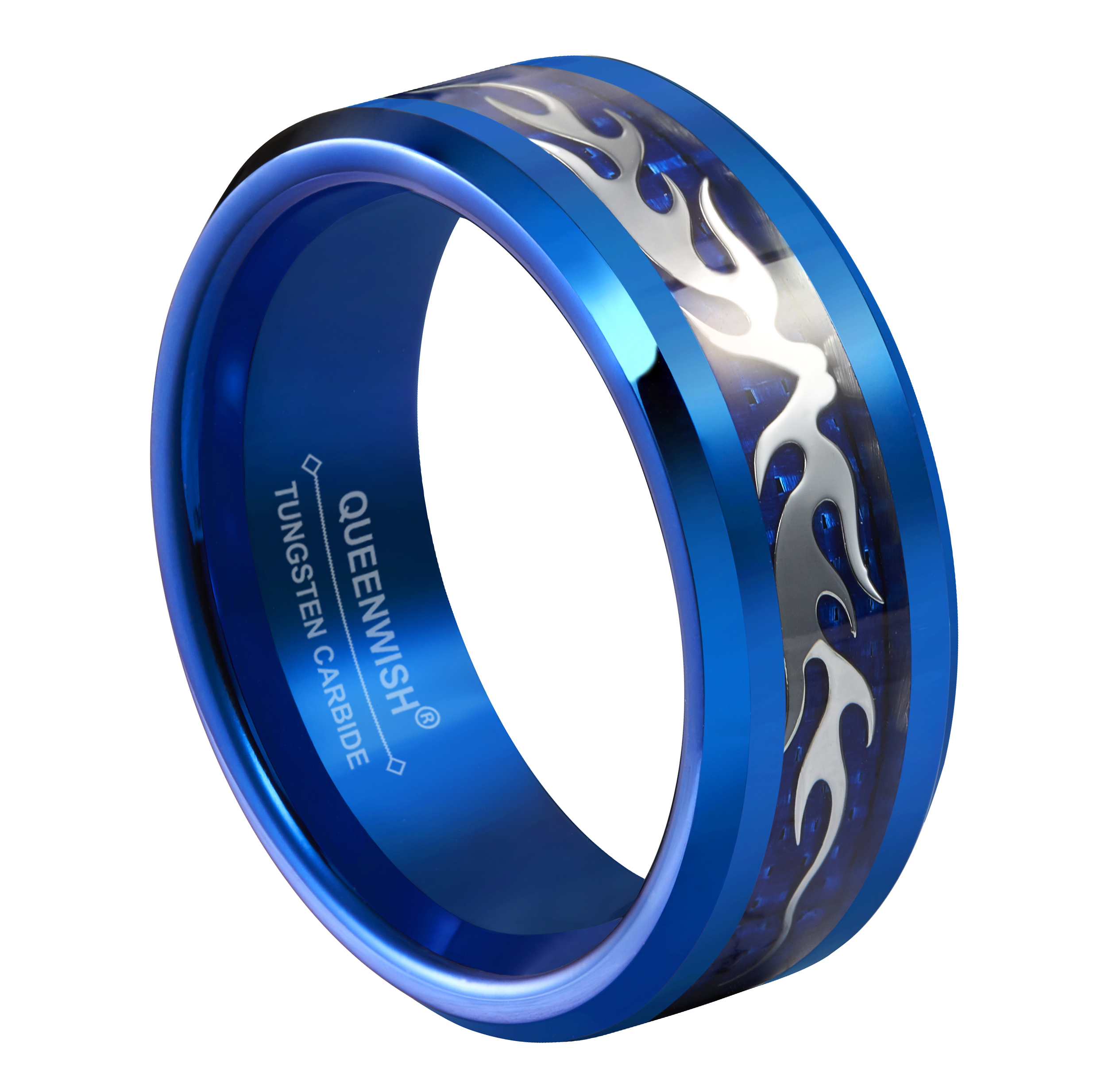 

Queenwish®8mm Wedding Bands Silver Bats Infinity Stylish Blue Tungsten Promise