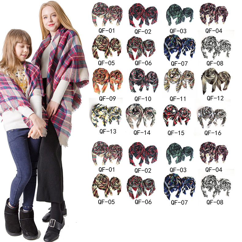

Winter Plaid Scarf Women Parent Child Square Scarf Ladies Wraps Shawls Adult And Children Scarves foulard femme 16Colors JLE139, 1pcs mom+1pcs kids=1lot