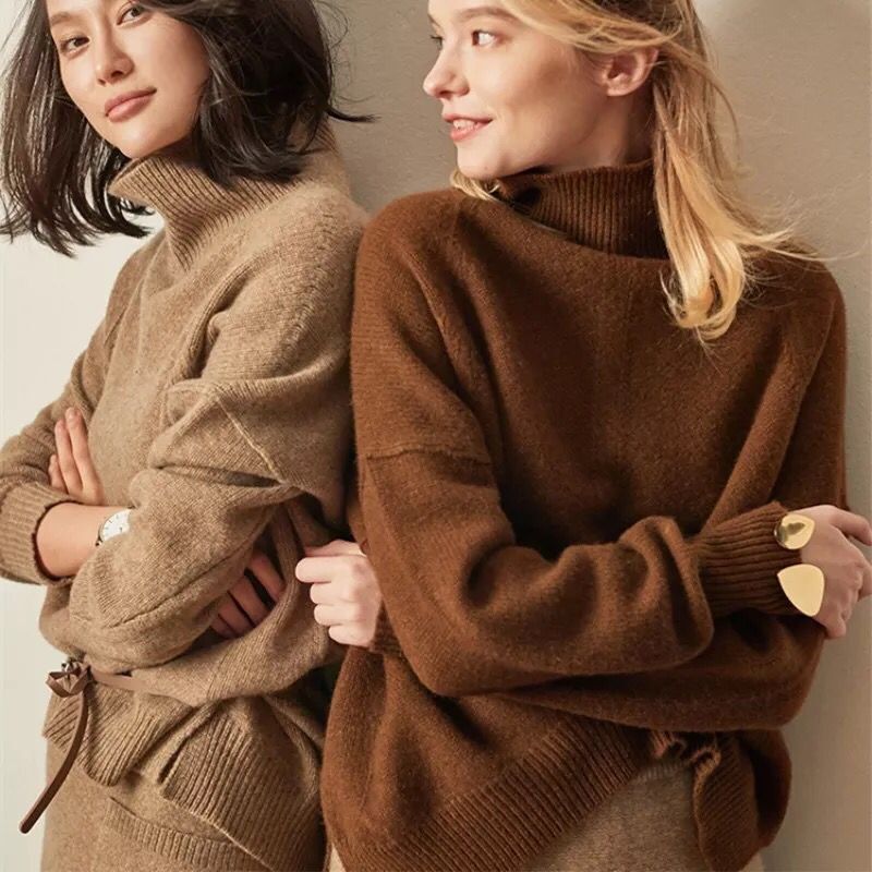 Nouveaux pull en cachemire haut lâche dames chandail paresseux femmes de mode pull en tricot à col épaissi