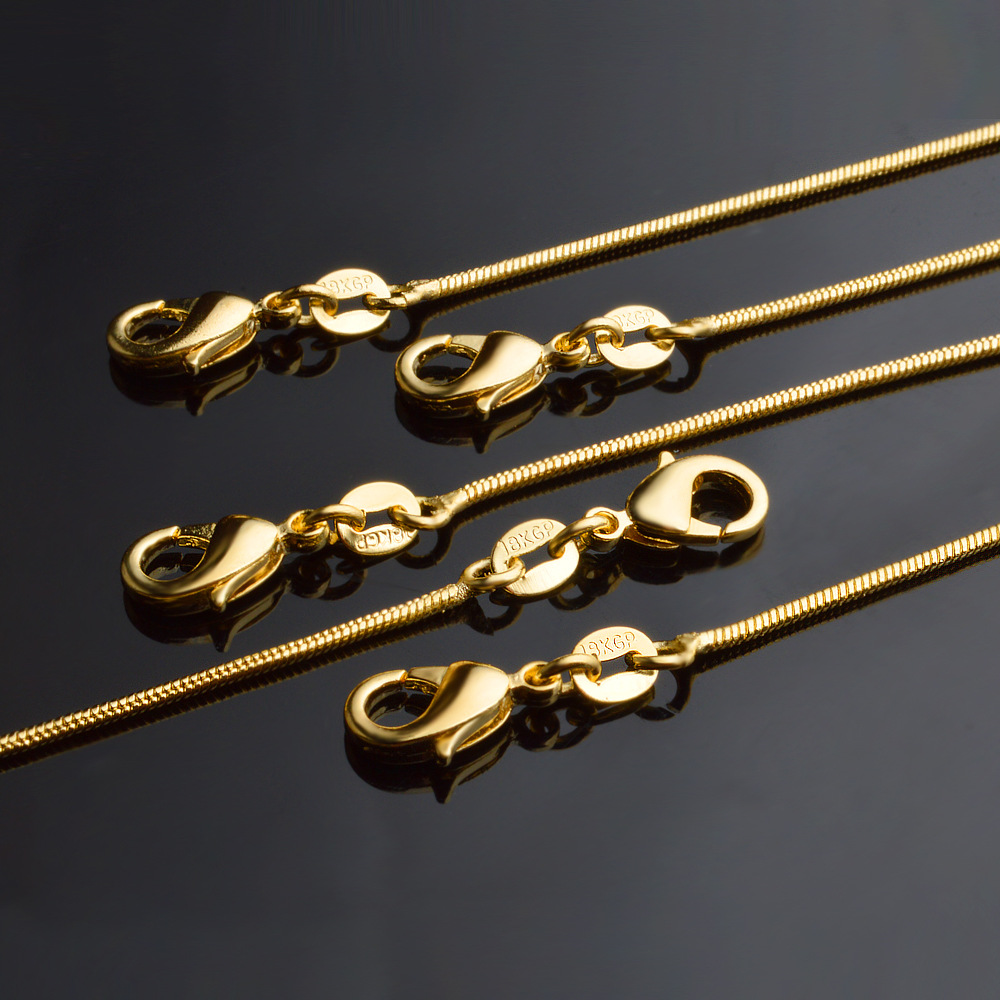

Sale ! 100pcs 18K stamped gold plated Smooth Snake Chain Necklace Lobster Clasps Chain Jewelry Size 1mm 16inch --- 30 inch, Silver