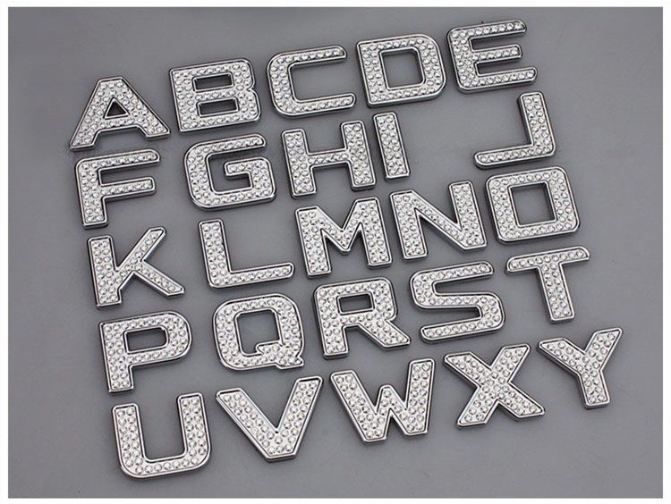 

DIY Luxury Crystal Diamond Metal Numbers Letters 3D Car Stickers Decoration Accessories Forbmw Vw Golf 4 5 6, Gold/silver