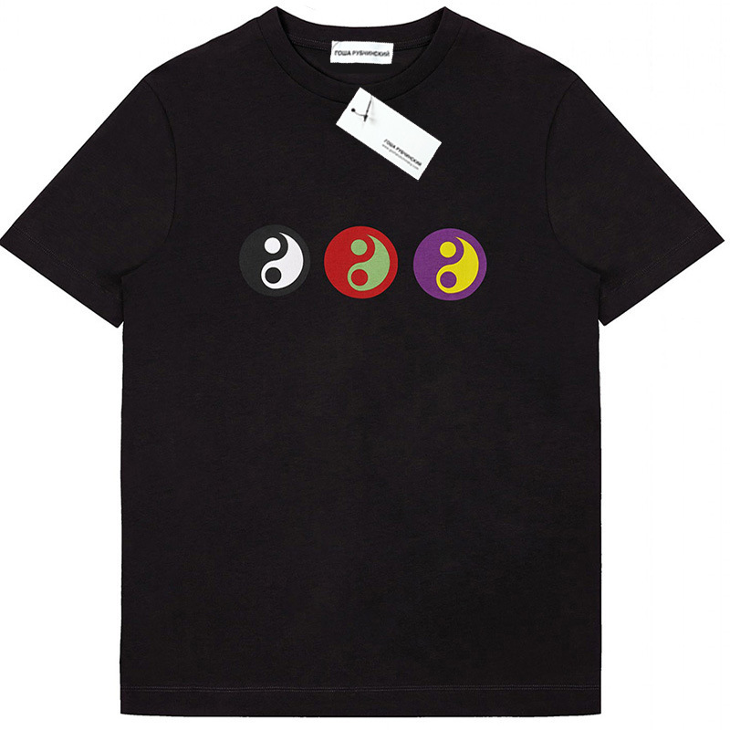 

Men Women Gosha Taiji Yin and Yang Printed Casual Designer Tshirts Summer Male Female Crew Neck Short Sleeve Tops Solid Color Tees, Black