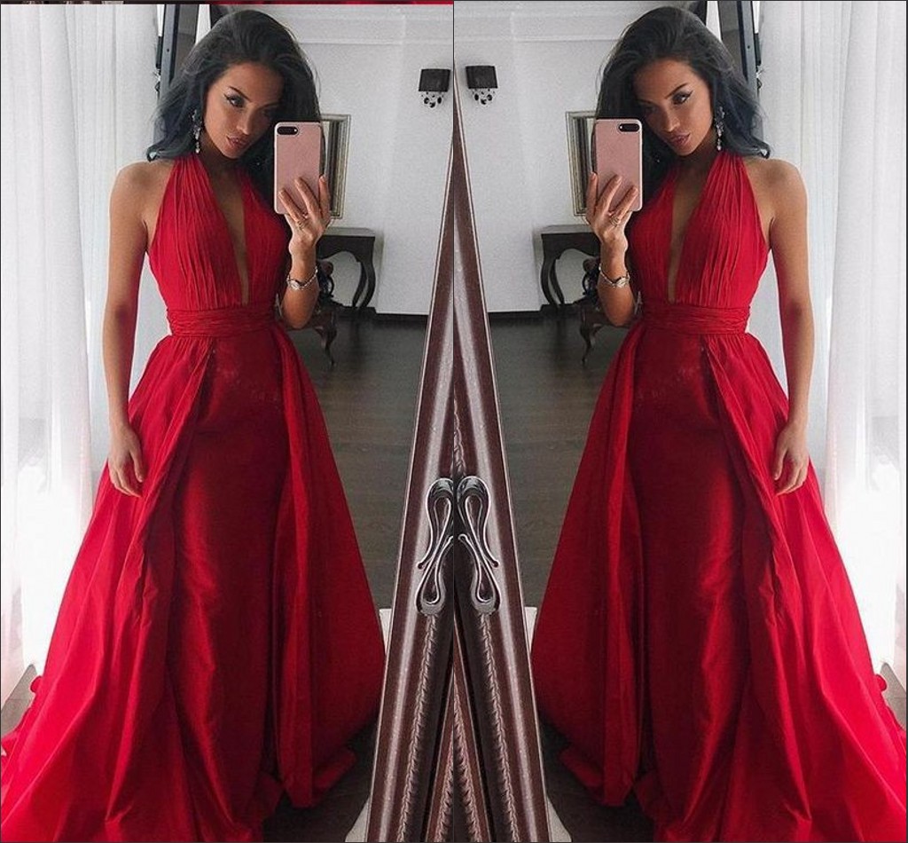 red halter neck gown
