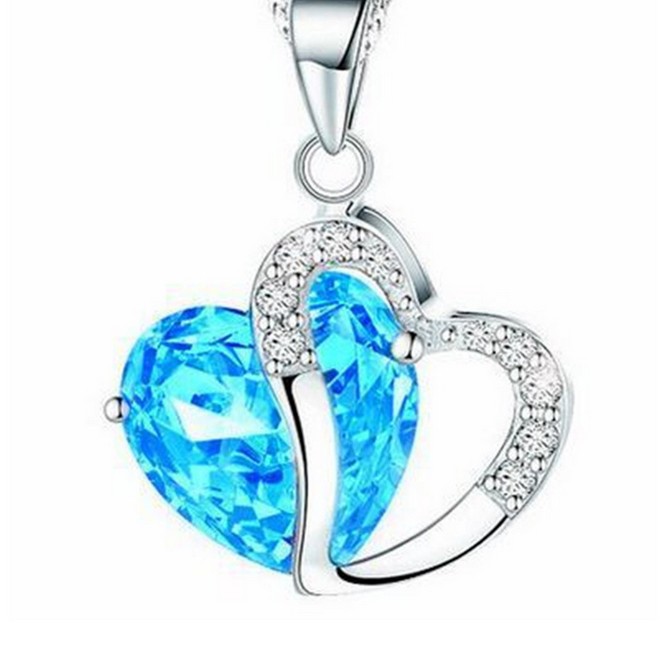 

M-TARA 1PC 925 Sterling Silver Plated Blue Crystal Gemstone Amethyst Heart Pendant Necklace Gift