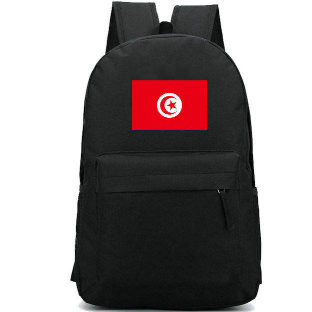 

Tunisia flag backpack Special design state day pack Country banner school bag Casual packsack Good rucksack Sport schoolbag Outdoor daypack, Black