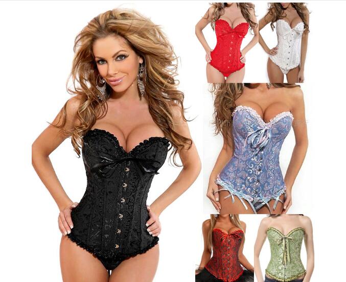 

Satin Bone Lace Up Steampunk Corsets Sexy Bustier Women Corselet Corset and Bustier Corset Overbust Slim Corset Strapless, Red