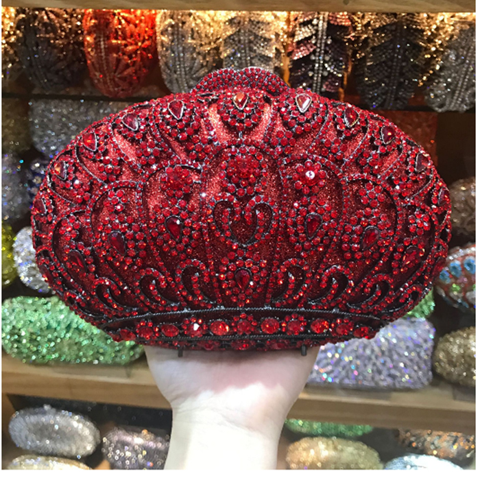 

Women lantern shape Evening Bags Ladies red pink Clutch mini night Purse Full Crystal Party shoulder Bag Female Clutches, Color same as pictur