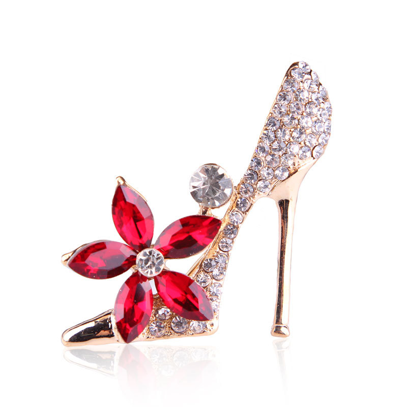 

Shoes Crystal Brooches for Women Men Suit Collar Dress Vintage Brooch Rhinestone Red Flower Brooches