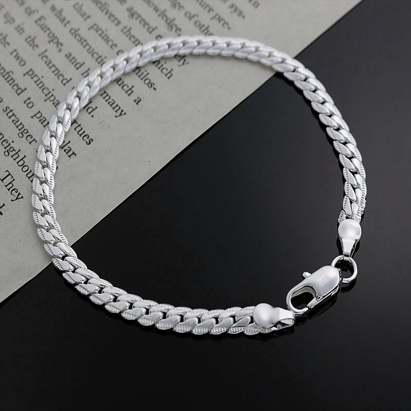 

Xmas Fine 4mm 925 Sterling Silver Fashion Chain Bracelet for Women Men Party Bracelet European Charm 8inch Bracelet 2018 New Hot H199, Black