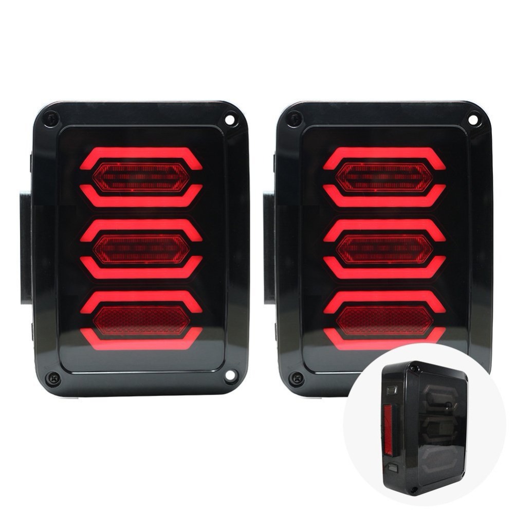 

Pair For 07-16 Jeep Wrangler JK US/EU version LED Tail Lights Brake Turn Signal Reverse Lamp Rear Lights With DOT E9 Approved