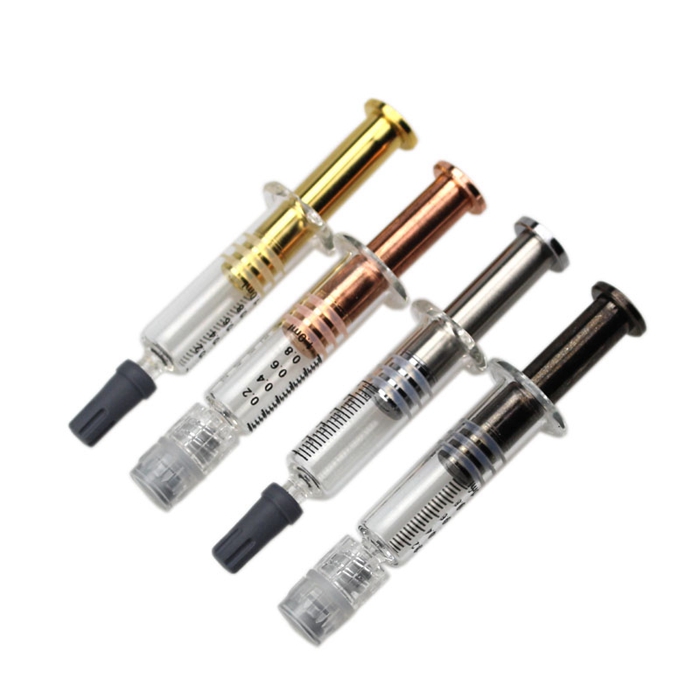 

Colorful metal twist plunger glass syringe rubber tip luer lock with measurement mark injector for thick oil thin oil cartridge vaporizer