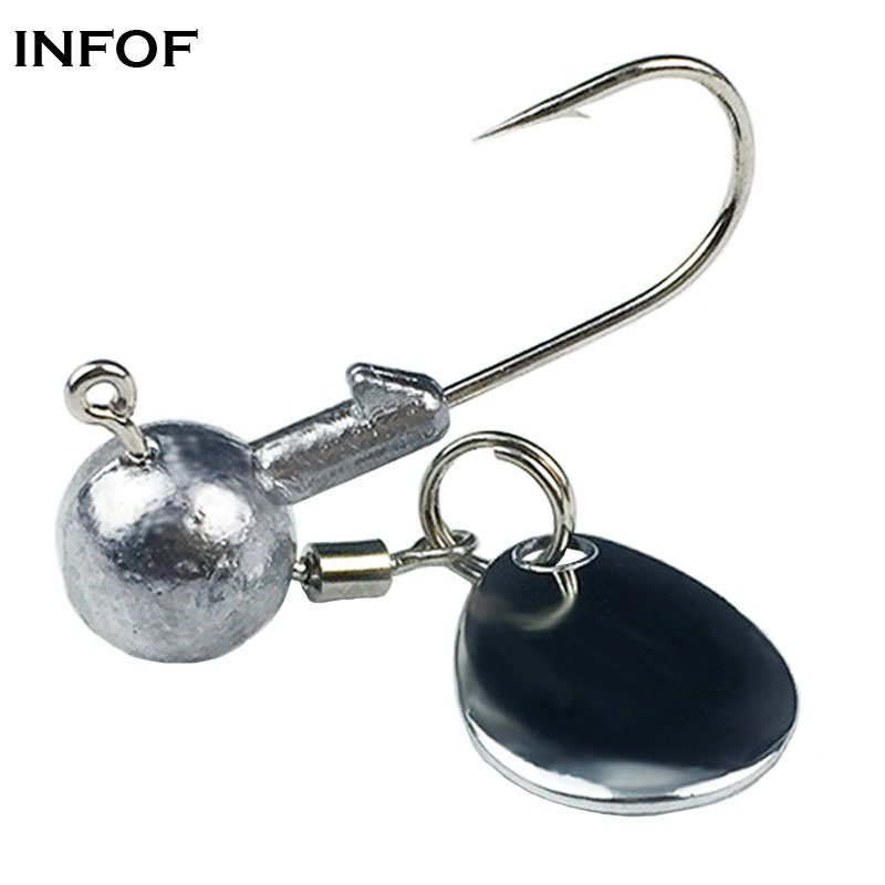 INFOF 10pcs/pack Jig Head Hooks Fishing Spin Jighead 2g 4g Jig Spins with Blades Worms Tubes Hook-image-411163145