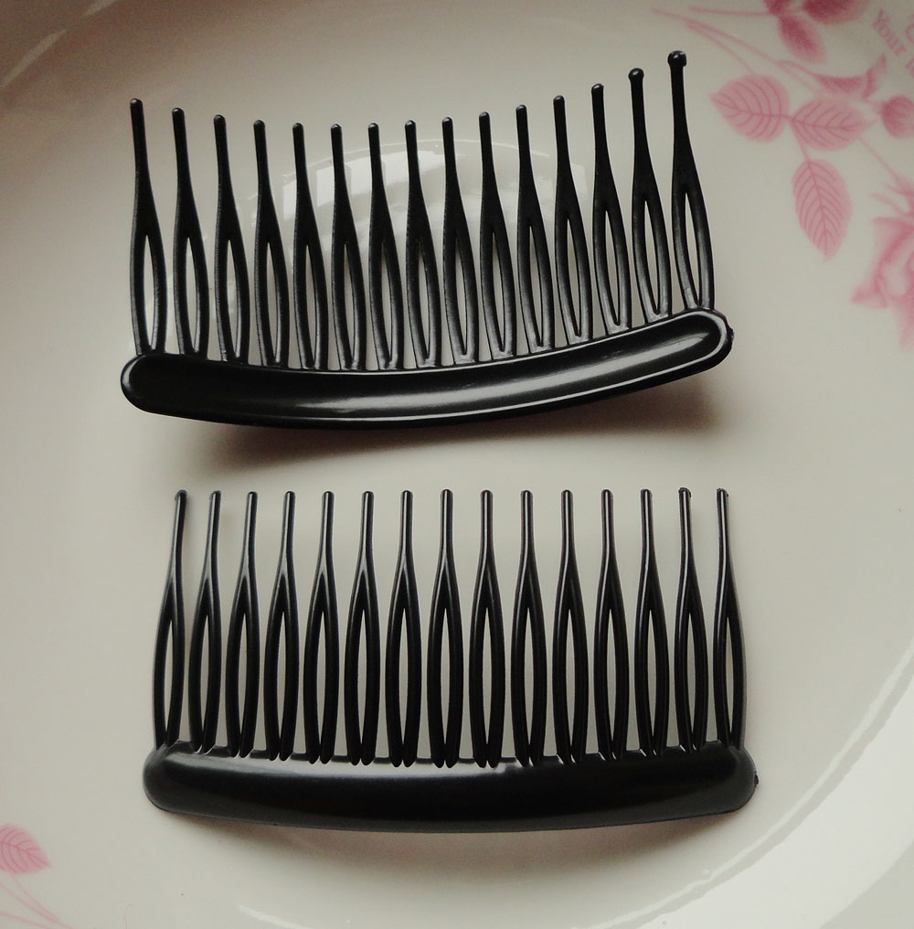 20PCS 15teeth medium size 4.5cm*8.0cm Black plain Plastic hair combs for diy hair accessories,Side combs for bridal wedding-image-420538746