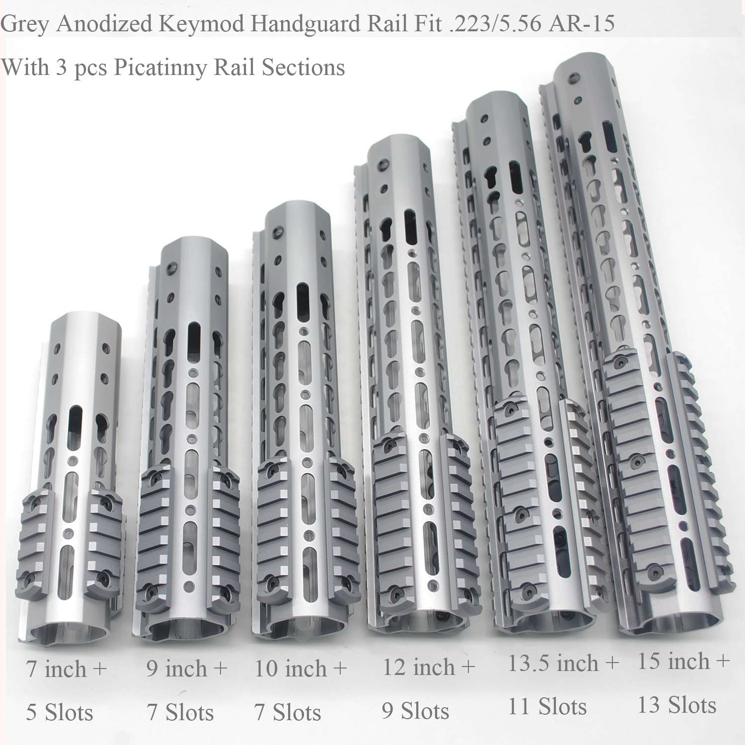 

7/9/10/12/13.5/15'' inch Keymod Handguard Rail+3 pcs Picatinny Sections System_Grey Color Anodized+Steel Barrel Nut