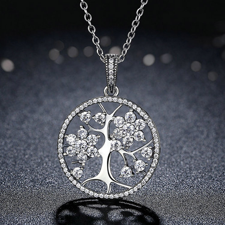 

925 Sterling Silver CZ Crystal The tree of life Pendant Necklace Original box for Pandora Silver Jewelry Chain Necklaces for Men Women