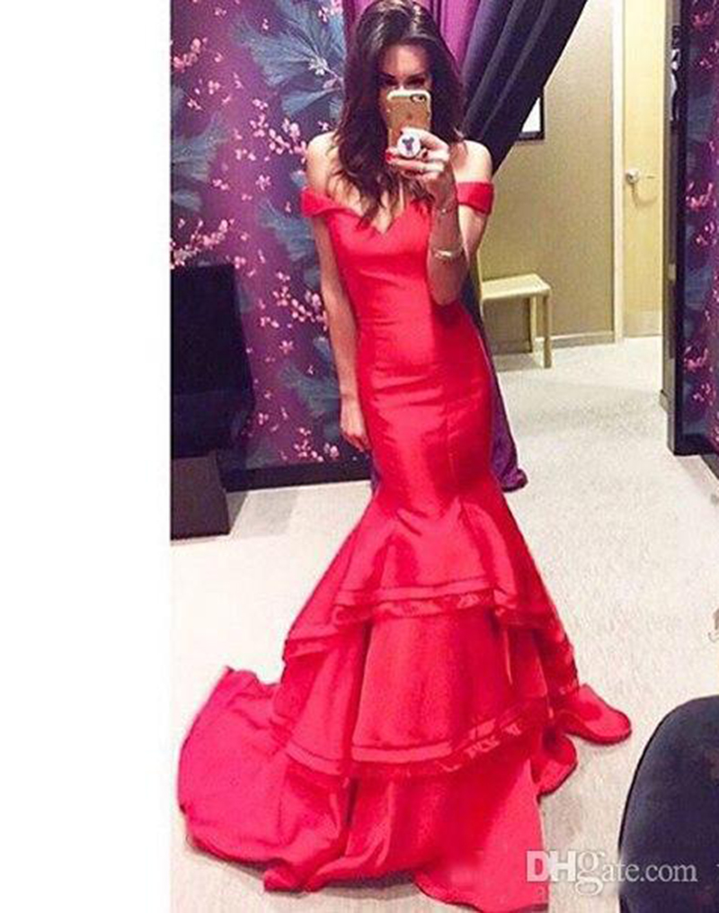 

2018 elegant red formal evening dresses off the shoulder mermaid party prom gowns deep V-neck sexy formal evening gowns for women formal, Water melon