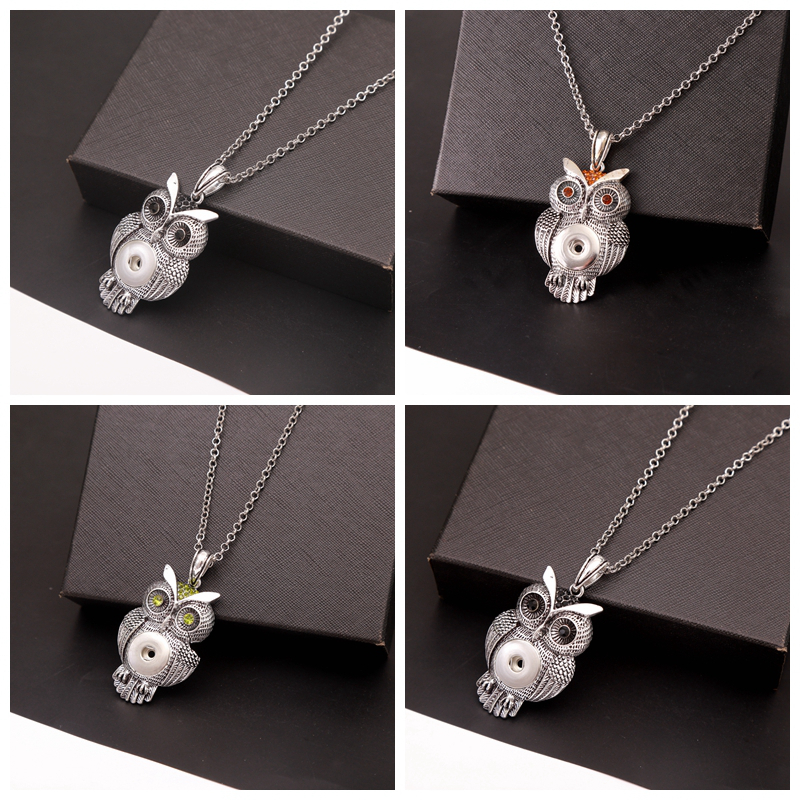 Vocheng Hibou Collier Pendentif 18 mm Snap Bijoux en Acier Inoxydable Chaîne NN-213