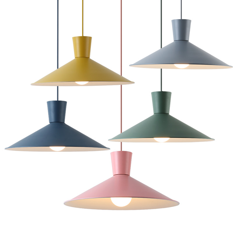 Modern brief LED pendant lights colorful macaron metal hanging lamp pink yellow green gray round kids room foyer bedroom lighting fixture-image-416558111