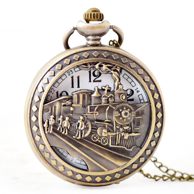 

Wholesale 50pcs/lot classic Train Pocket watch vintage pocket watch Men Women antique models Tuo table watch PW134, Bronze